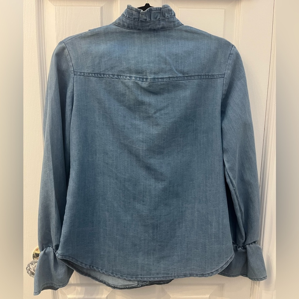 Line@Moda Ruffled Denim Button-Up Shirt - Picture 7 of 8
